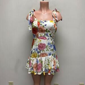 Yumi Kim Womens White Floral Lovers Lane Tiered Ruffle Tie Back Sandra Dress XS